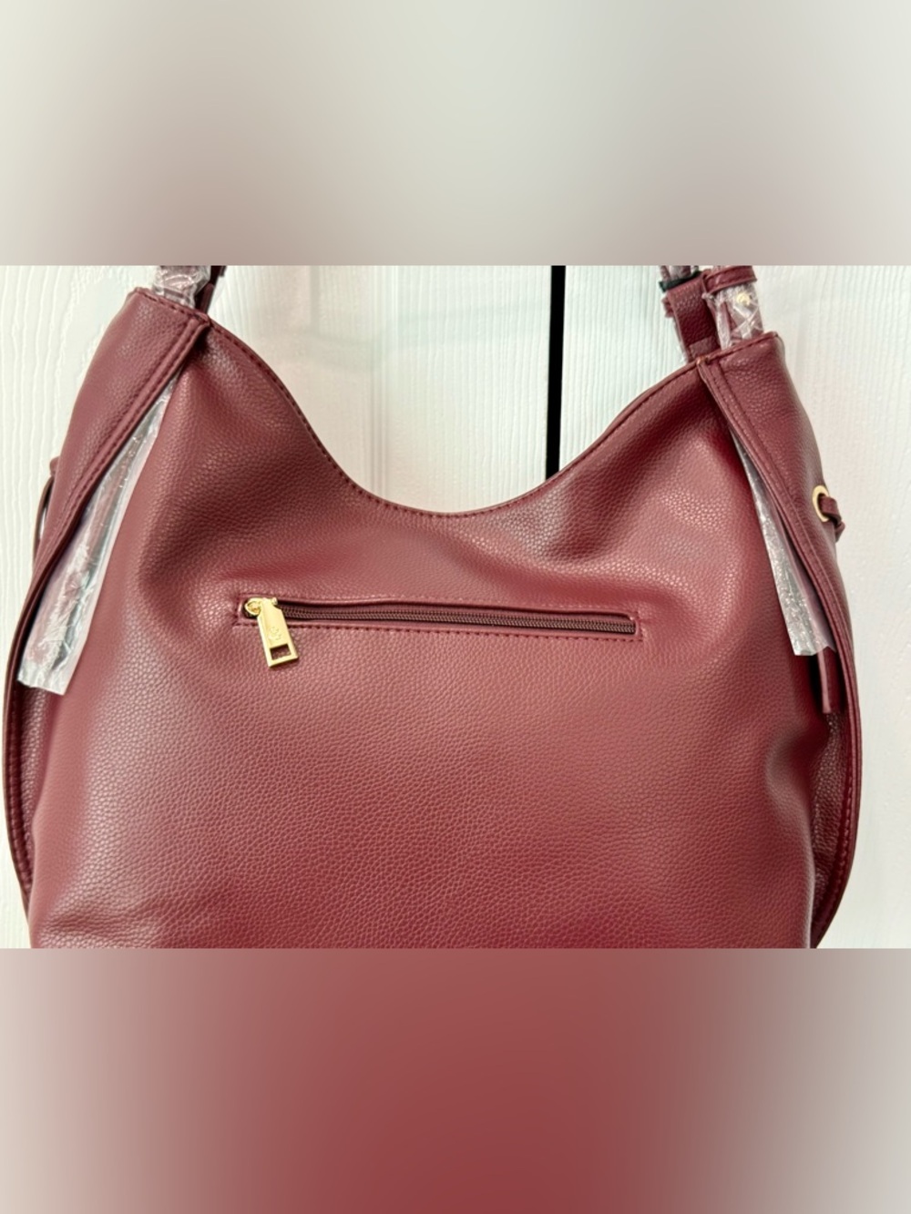 Glitz Girlz Boutique Burgundy Soft Pebbled Vegan Leather Shoulder Bag NWT - Picture 4 of 14